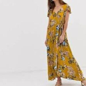 Band Of Gypsies Floral Spaghetti Strap Maxi Dress  In Yellow & Pink Size M For W